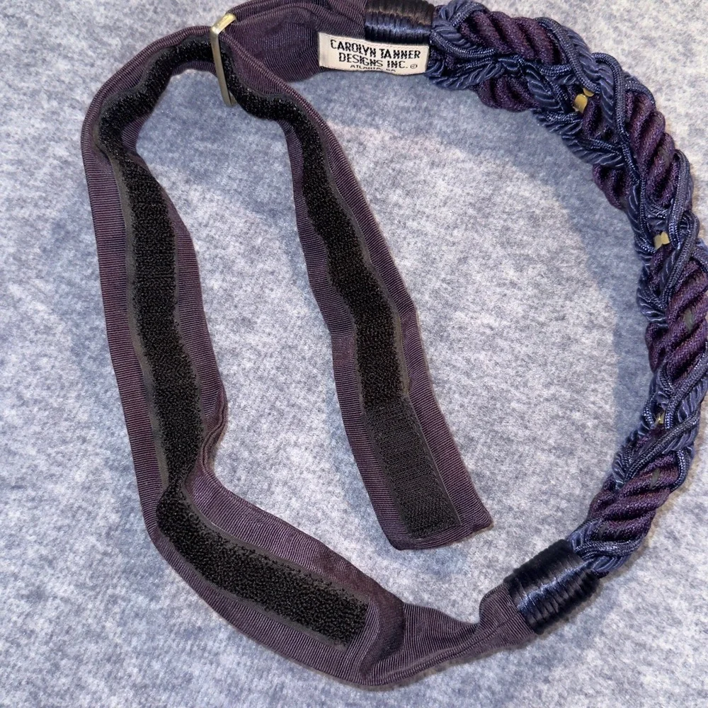 Carolyn Tanner Designs Braided Cord Belt Navy Purple Gold Hook Loop Adjustable